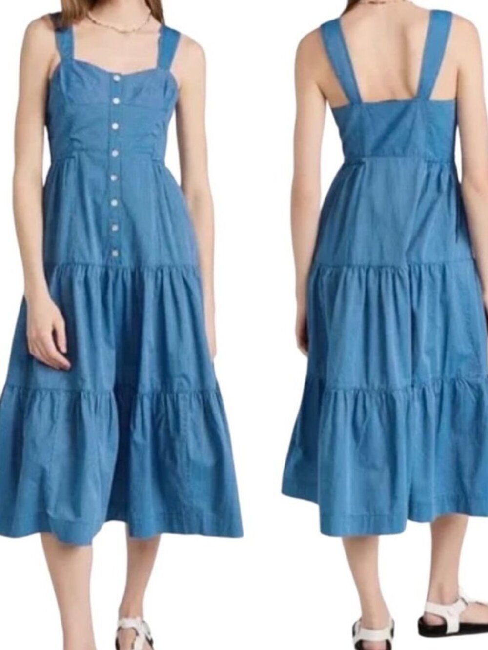 Madewell Blue Button-Down Tiered Sundress